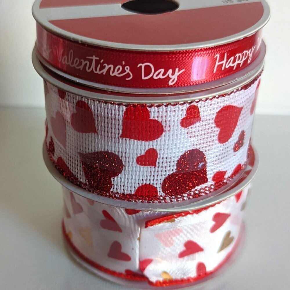 NWT 3 Rolls Red Pink Heart Ribbon Happy Valentine's Day Galentine's Crafts Decor